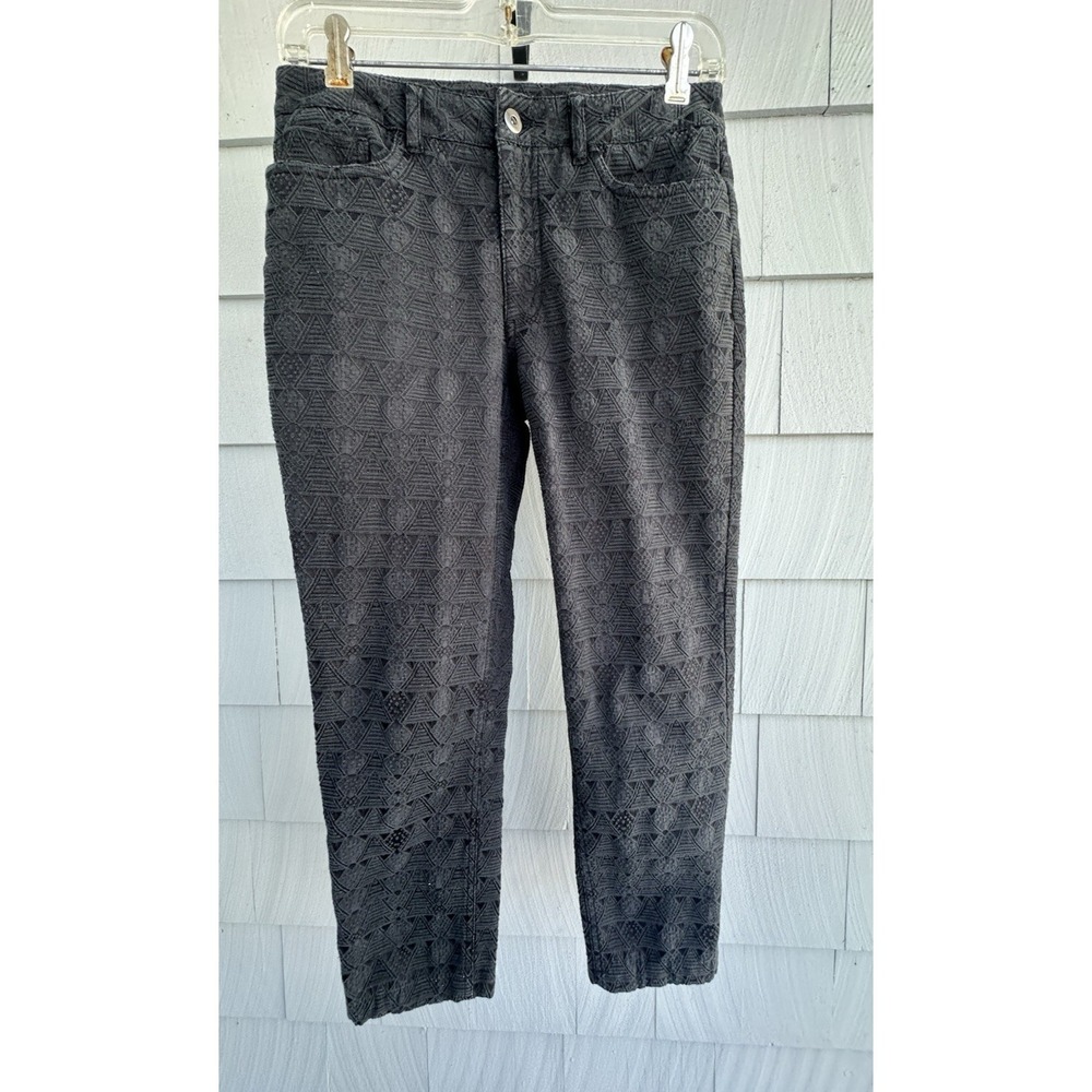 Reiss Jacquard Lace Pattern Jeans Black US 4 Slim Ankle Stretch